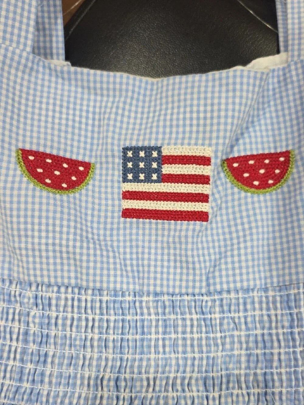 Sperry Light Blue Gingham Sundress with Patriotic & Watermelon Appliqués